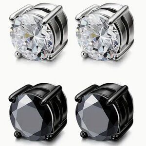 2 Pair 6MM - 4 Prong Mixed Stainless Steel Magnetic Non-Piercing Stud Earrings